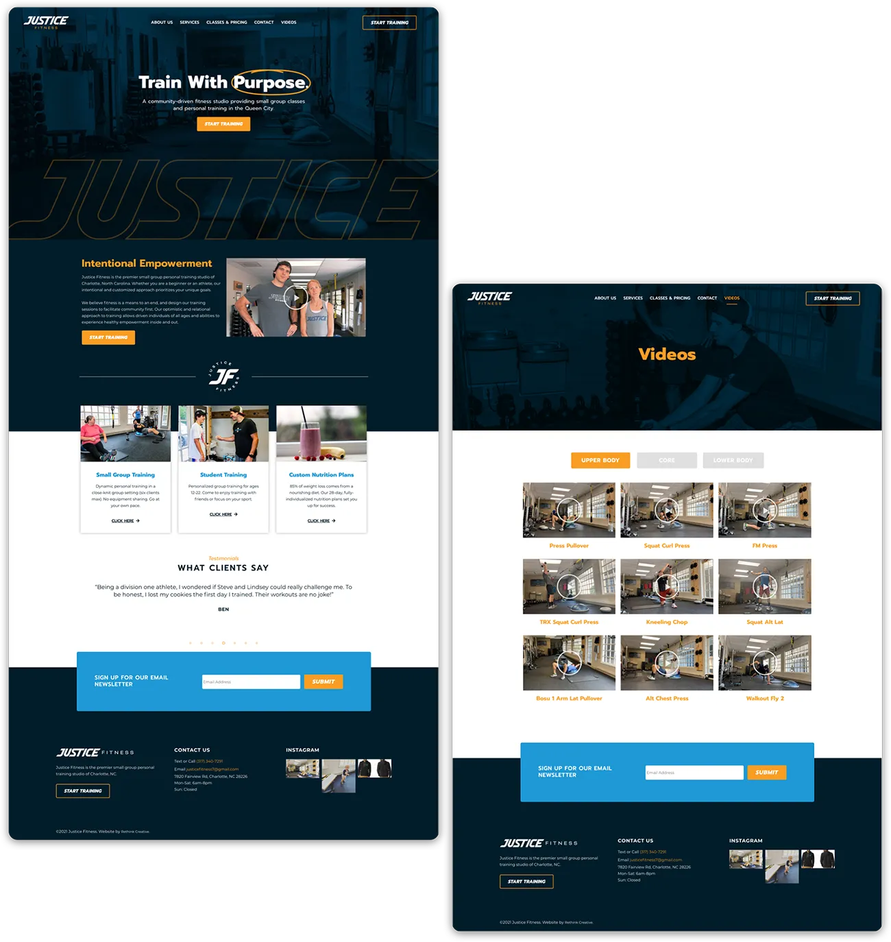 Justice Fitness website designs