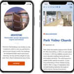 Mobile mockups of the Blueline website blog and portfolio